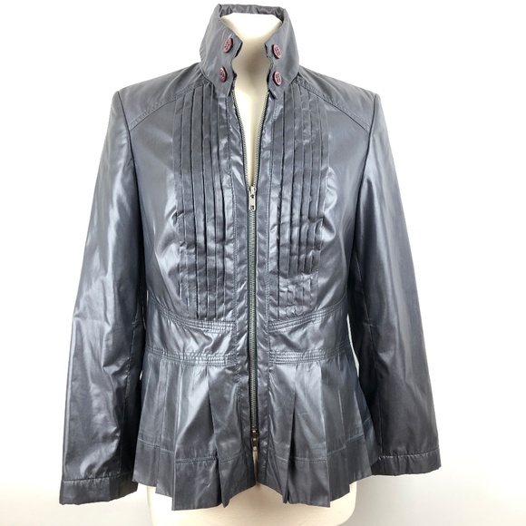 Emil Rutenberg M Pleated Peplum Jacket Zip Gray - Picture 1 of 8